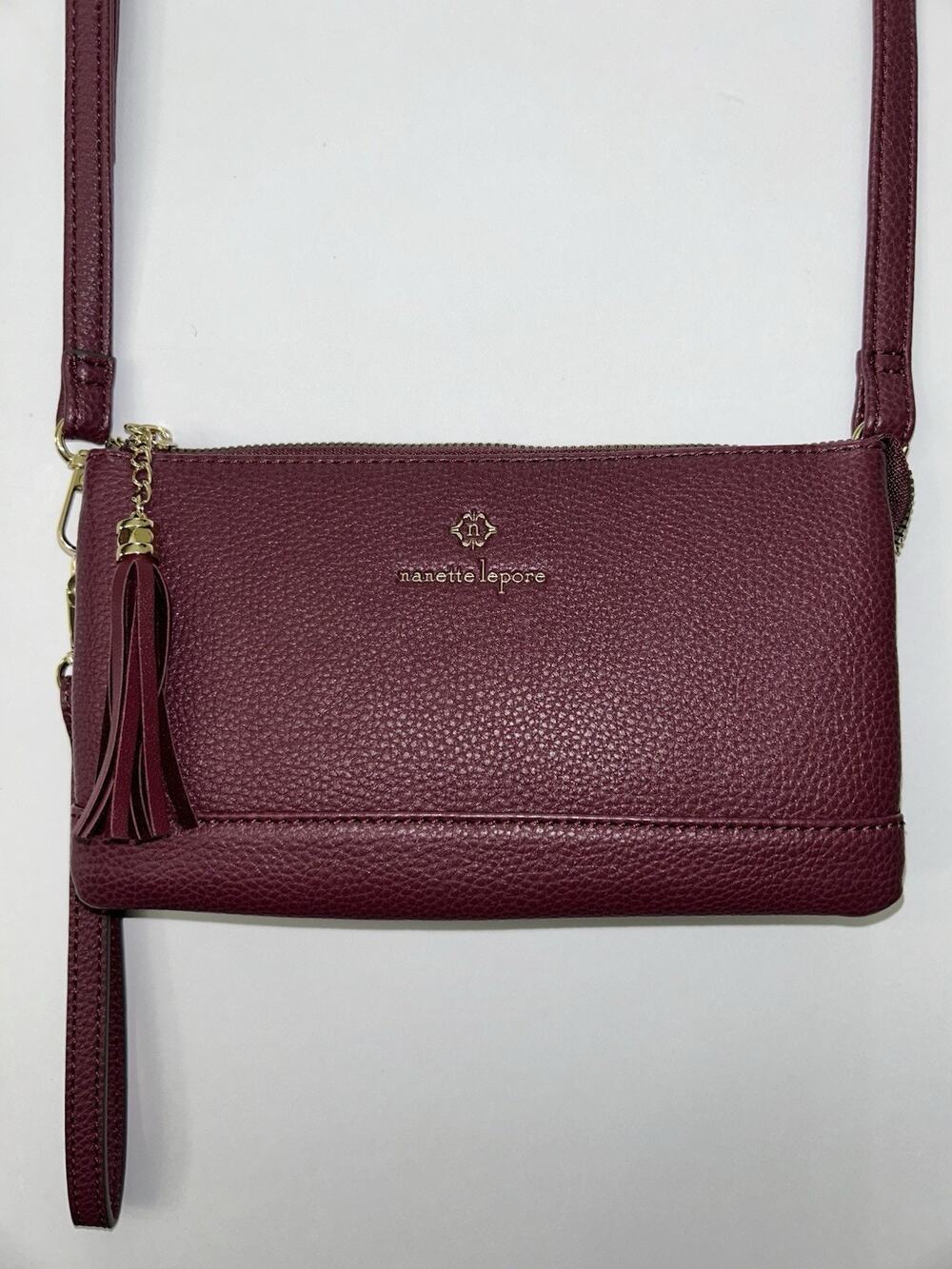 Nanette Lepore Pebbled Plum Faux Leather Crossbody/Detachable Wristlet Bag NWOT